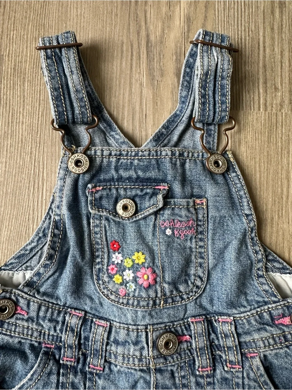 Oshkosh Denim Overall Pinafore Dress with Floral Pocket - Blue